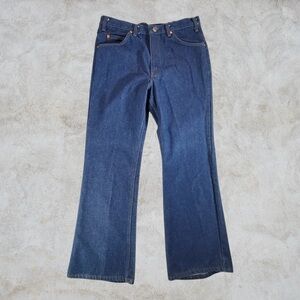 Plain Pockets Jeans Mens 34x29 Dark Wash Blue 70s Flare Wide Leg Bell Bottom